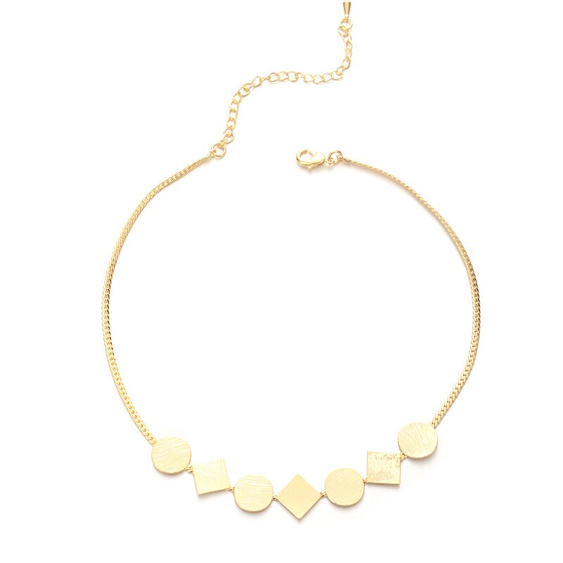 Peri'sBox Gold Color Brushed Coin Choker Necklace Geometrical African Jewelry Thin Herringbone Chains Metal Necklaces 2021 New