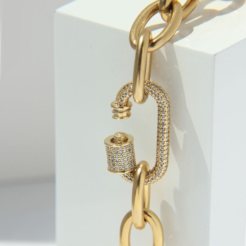 Peri'sBox Gold Color Chunky Chain Carabiner Necklace Clip CZ Stone Necklaces for Women Minimalist Choker Necklaces 2021 Jewelry