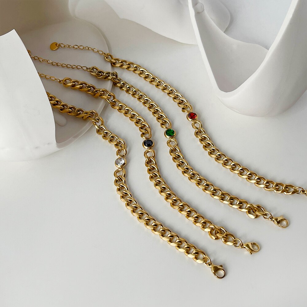 Peri'sBox Gold Color Stainless Steel Chain Necklace With Zirconia Hip Hop Thick Chunky Choker Acero Inoxidable Bijoux 2022