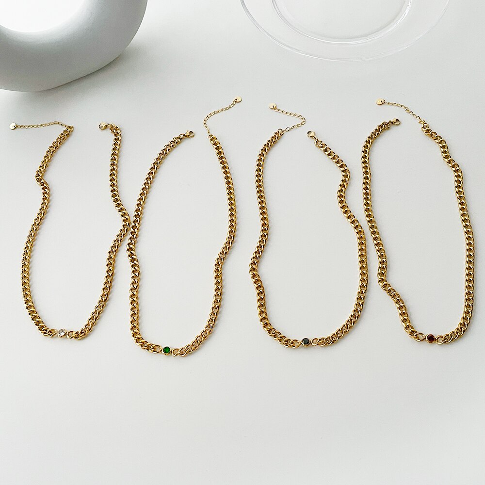Peri'sBox Gold Color Stainless Steel Chain Necklace With Zirconia Hip Hop Thick Chunky Choker Acero Inoxidable Bijoux 2022