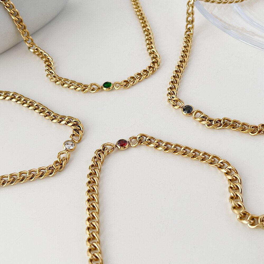 Peri'sBox Gold Color Stainless Steel Chain Necklace With Zirconia Hip Hop Thick Chunky Choker Acero Inoxidable Bijoux 2022