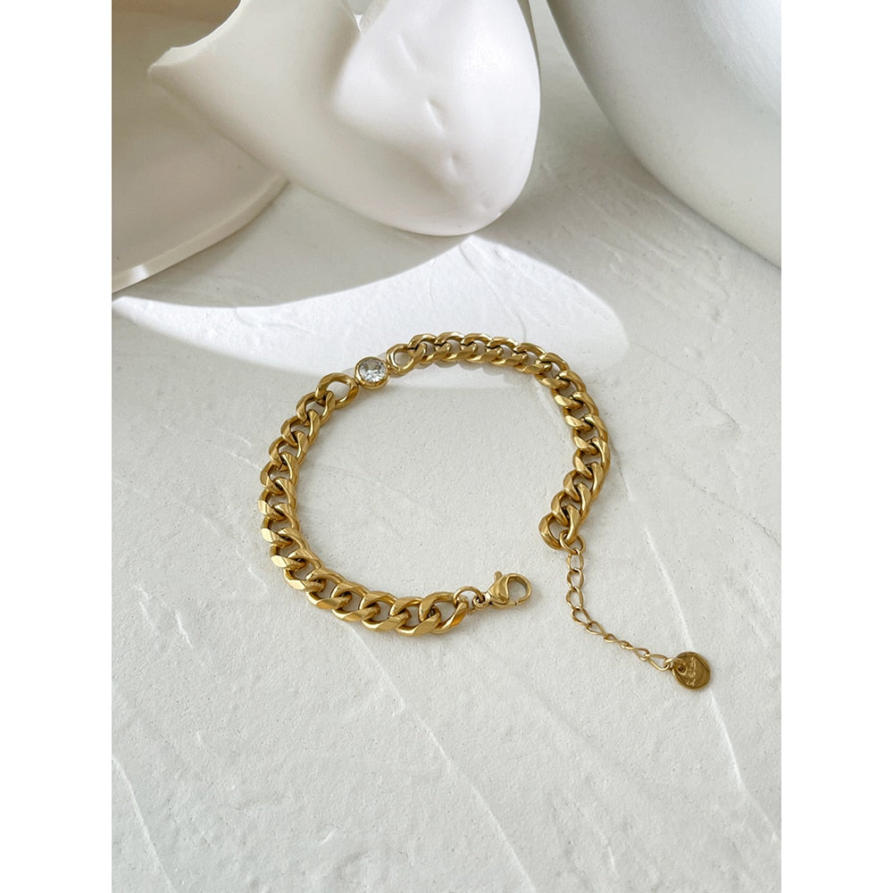 Peri'sBox Gold Color Stainless Steel Chain Necklace With Zirconia Hip Hop Thick Chunky Choker Acero Inoxidable Bijoux 2022