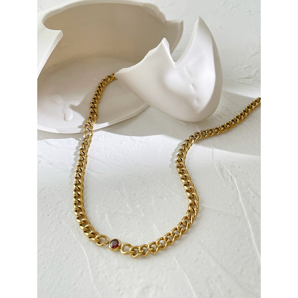 Peri'sBox Gold Color Stainless Steel Chain Necklace With Zirconia Hip Hop Thick Chunky Choker Acero Inoxidable Bijoux 2022