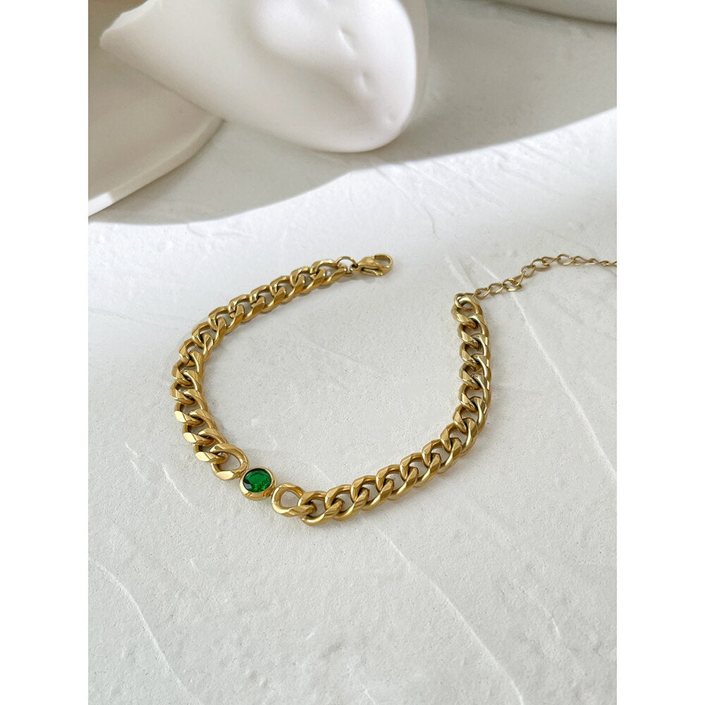 Peri'sBox Gold Color Stainless Steel Chain Necklace With Zirconia Hip Hop Thick Chunky Choker Acero Inoxidable Bijoux 2022