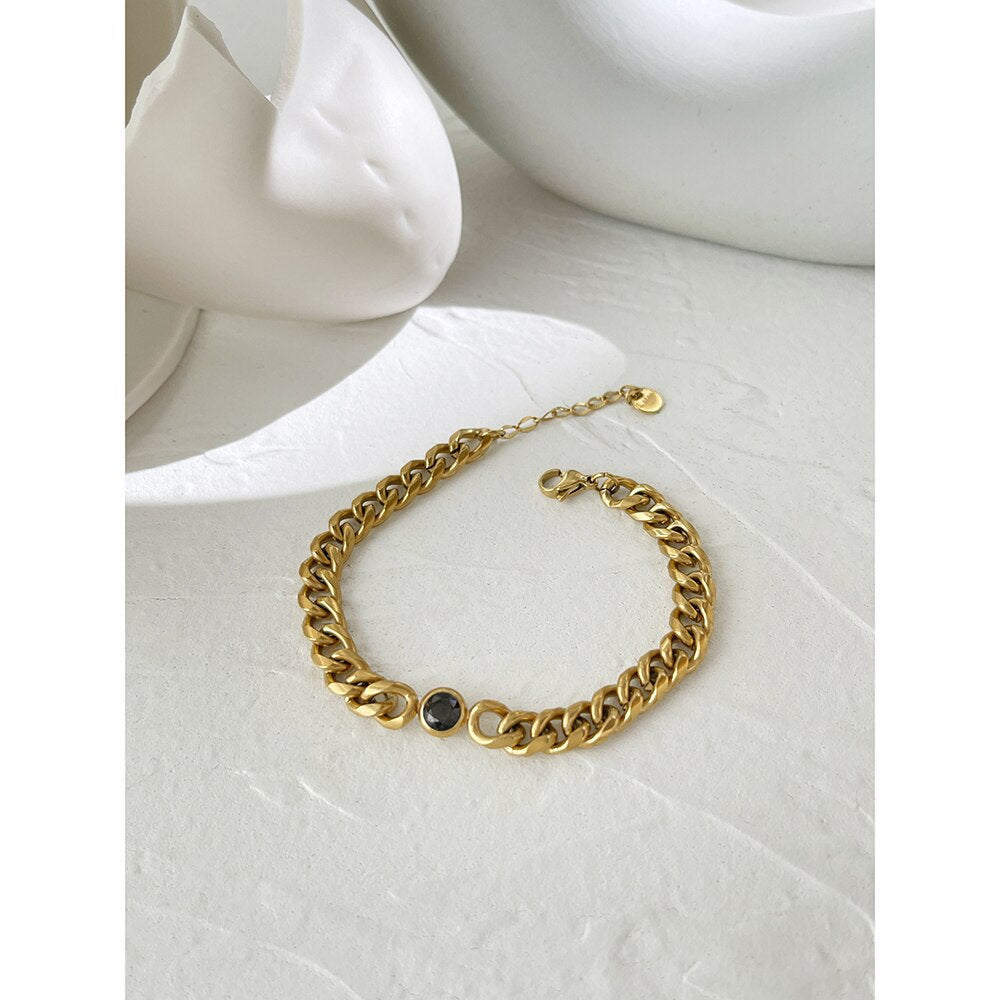 Peri'sBox Gold Color Stainless Steel Chain Necklace With Zirconia Hip Hop Thick Chunky Choker Acero Inoxidable Bijoux 2022