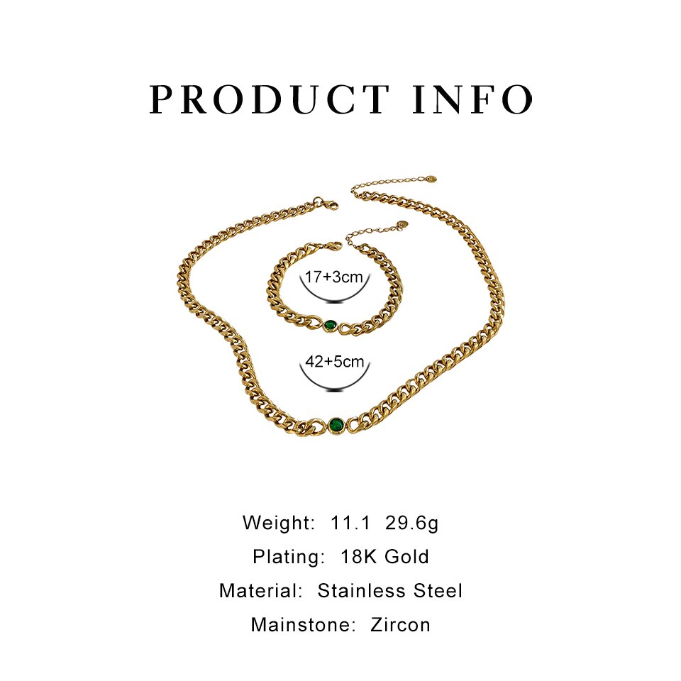 Peri'sBox Gold Color Stainless Steel Chain Necklace With Zirconia Hip Hop Thick Chunky Choker Acero Inoxidable Bijoux 2022