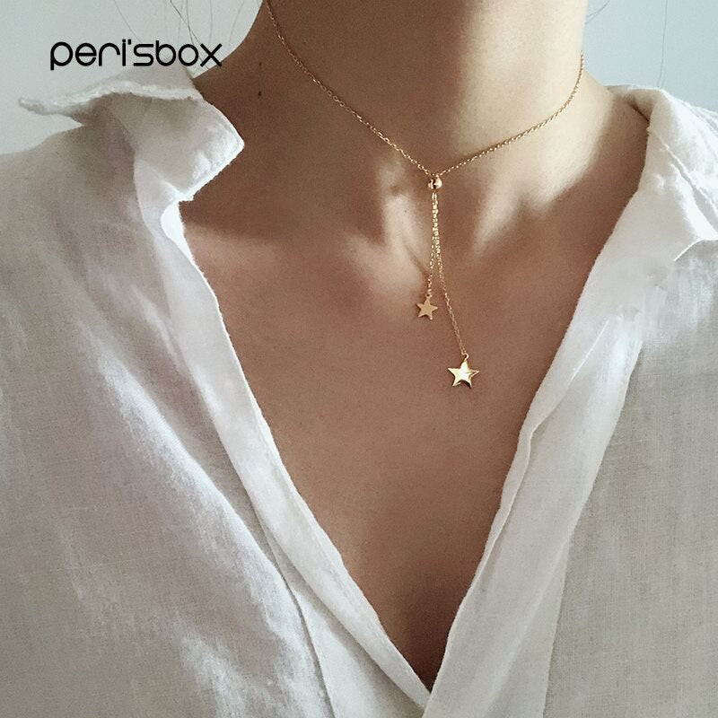 Peri'sBox Gold Silver Color Ball Star Chokers Necklaces Minimalist Layering Choker Boho Hanging Charms Necklace Everyday Jewelry