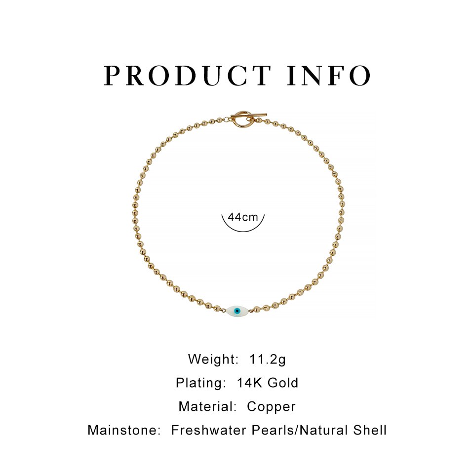 Peri'sBox Heart Oval Round Evil Eyes Shell Pearls Charm Necklace For Women Gold Color Brass Beads Choker With OT Toggle Clasp