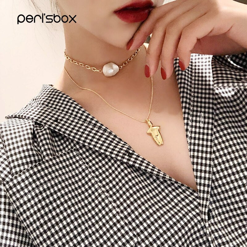 Peri'sBox Large Baroque Pearl Choker Necklace Jewelry Women Chunky Gold Chain Freshwater Pearl Necklaces Chokers Statement