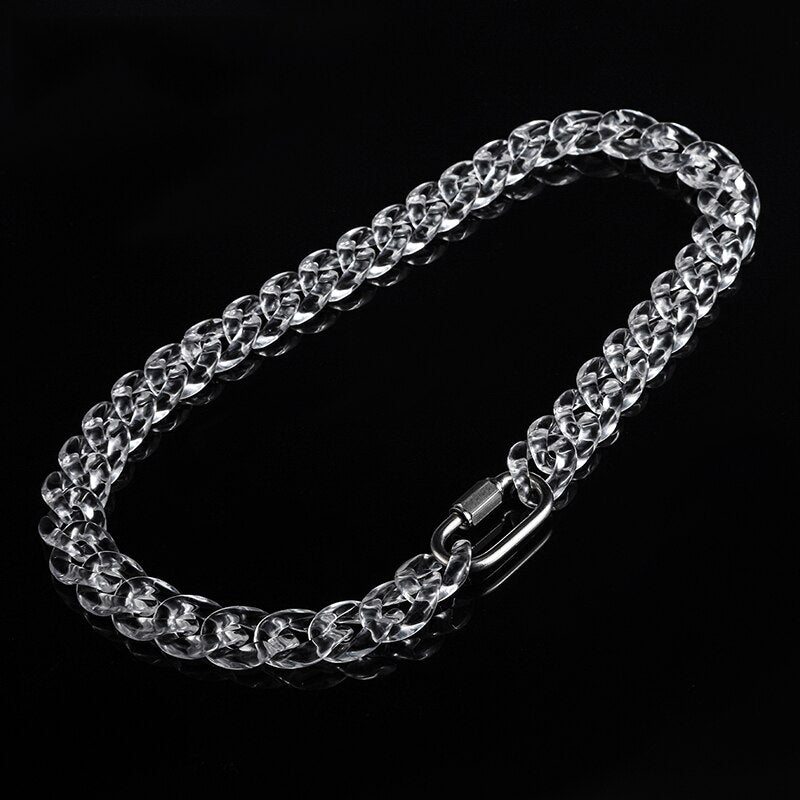 Peri'sBox Silver Color Carabiner Chunky Chain Necklaces Transparent Acrylic Chains Necklace for Men Hip Hop Necklace 2022