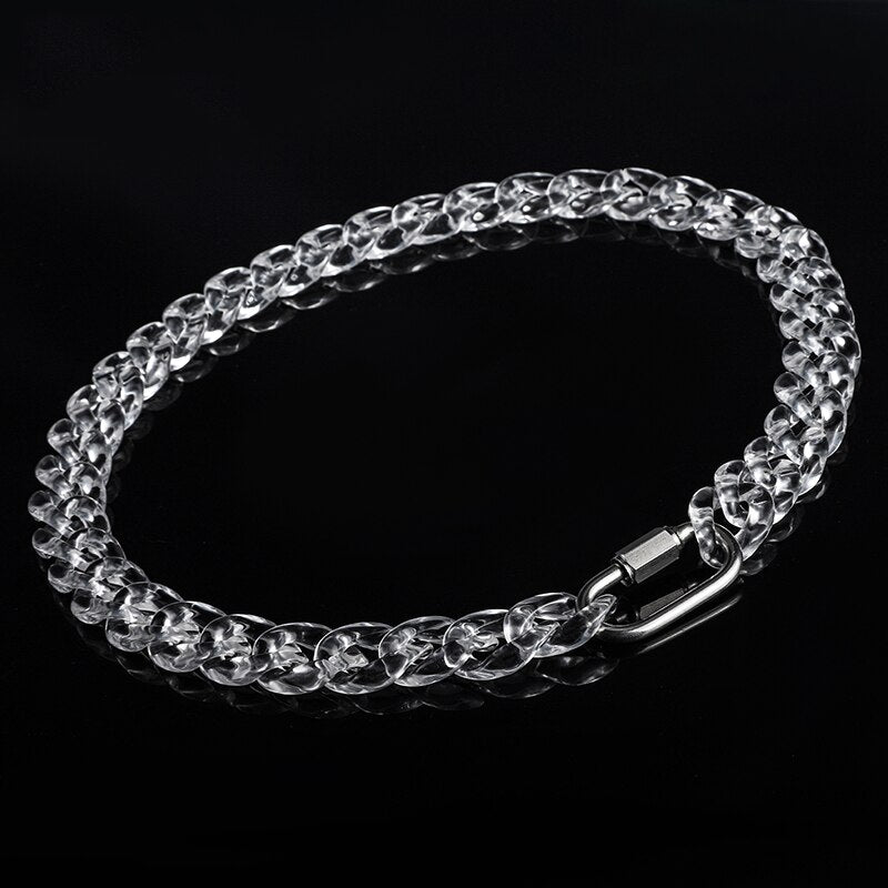 Peri'sBox Silver Color Carabiner Chunky Chain Necklaces Transparent Acrylic Chains Necklace for Men Hip Hop Necklace 2022