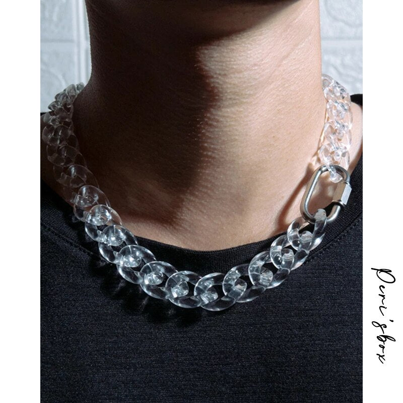 Peri'sBox Silver Color Carabiner Chunky Chain Necklaces Transparent Acrylic Chains Necklace for Men Hip Hop Necklace 2022