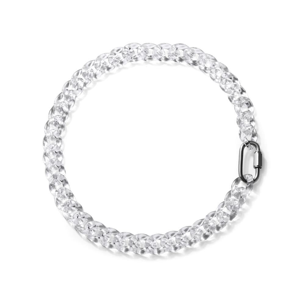 Peri'sBox Silver Color Carabiner Chunky Chain Necklaces Transparent Acrylic Chains Necklace for Men Hip Hop Necklace 2022