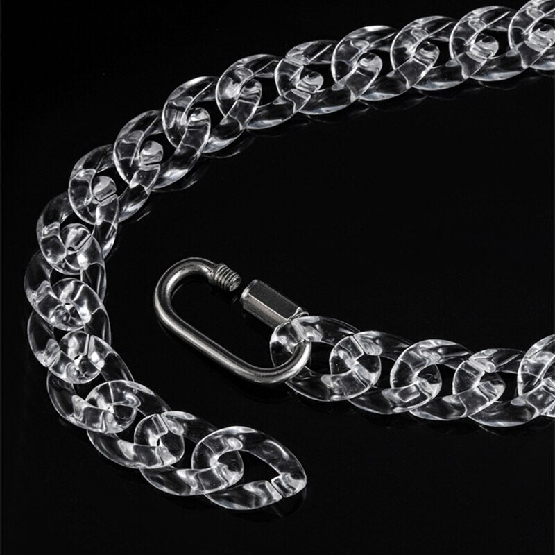 Peri'sBox Silver Color Carabiner Chunky Chain Necklaces Transparent Acrylic Chains Necklace for Men Hip Hop Necklace 2022