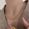 Peri'sBox Small Gold Beads Chain Knotted Necklaces Long Bar Irregular Necklaces for Women Elegant Stainless Steel Jewelry 2022