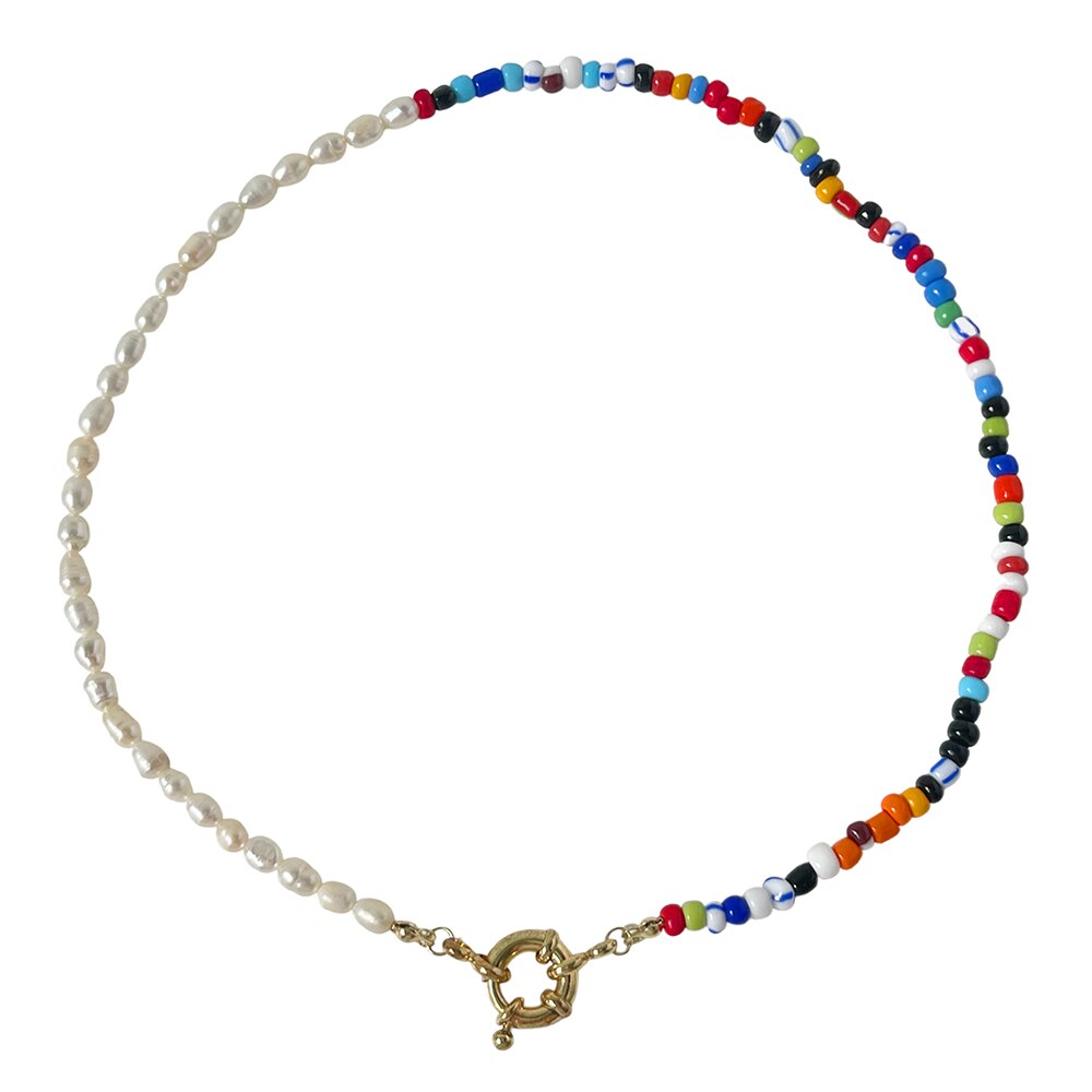 Peri'sBox Trendy Asymmetric Colorful Acrylic Bead Pearl Choker For Women Boho Freshwater Pearl Toggle Clasp Necklaces