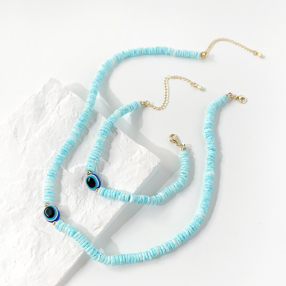 Peri'sBox Trendy Handmade Blue Acrylic Beaded Jewelry For Women Boho Eyes Charm Beaded Choker Necklaces