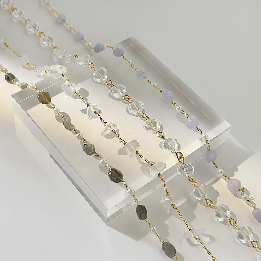 Peri'sBox Trendy Wire Wrapped Beaded Chain Necklace For Women Heart Irregular Acrylic Bead Necklaces Summer Brass Layered Choker