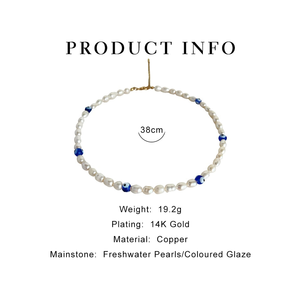 Peri'sBox White Freshwater Pearl Necklace For Women Colored Glaze Evil Eyes Bead Pearl Necklace Personality Summer Party Jewelry