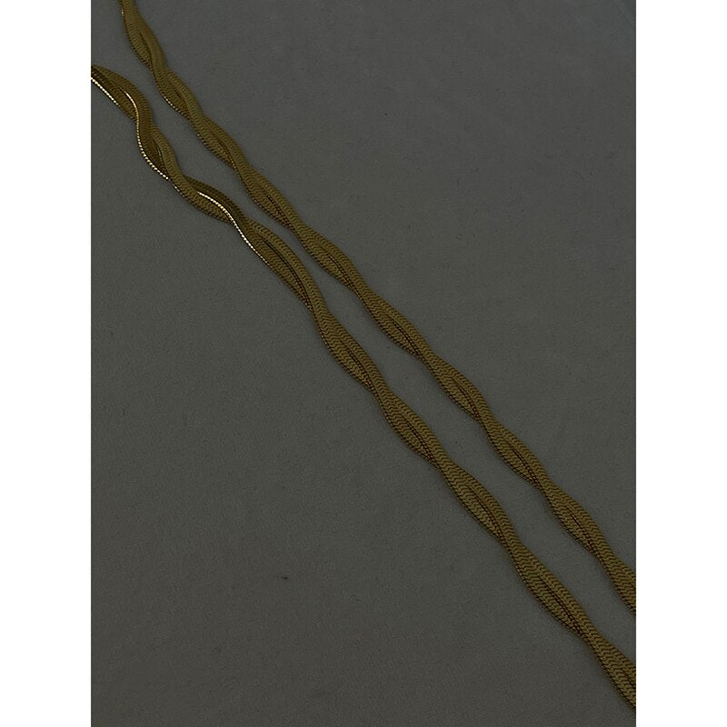 Peri'sBox trendy double snake chain necklace for women stainless steel gold color twisted herringbone chains choker collar