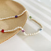Peri'sbox Barquoe Freshwater Pearl Rainbow Beaded Choker Necklace Seed Beads Smiley Ying Yang Evil Eye Necklaces Boho Summer