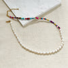Peri'sbox Barquoe Freshwater Pearl Rainbow Beaded Choker Necklace Seed Beads Smiley Ying Yang Evil Eye Necklaces Boho Summer