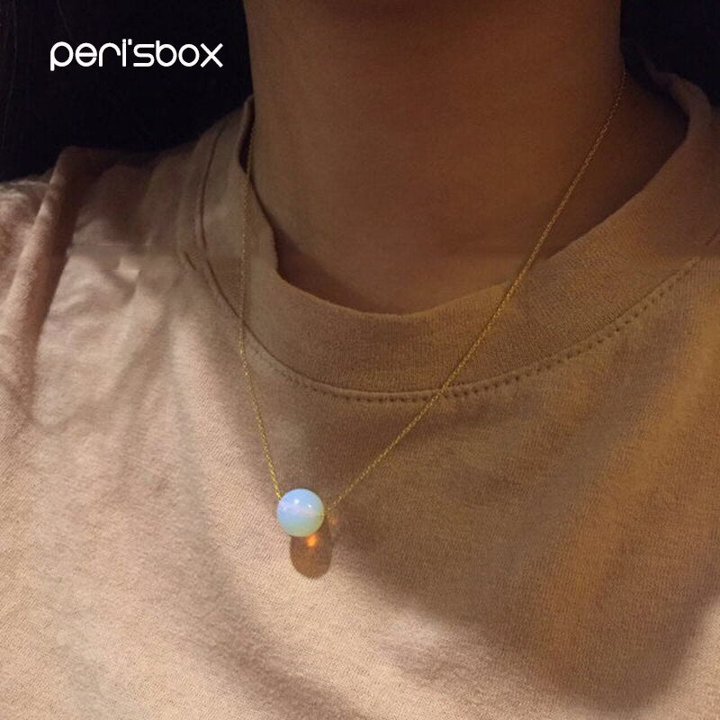 Peri'sbox Gold Chain 8mm Opal Ball Necklace for Women Natural Stone Necklaces Chokers Dainty Necklaces Jewelry Gifts for Her