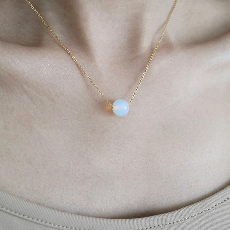Peri'sbox Gold Chain 8mm Opal Ball Necklace for Women Natural Stone Necklaces Chokers Dainty Necklaces Jewelry Gifts for Her