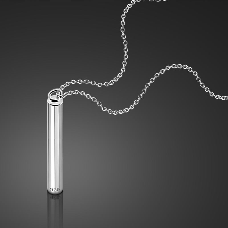Personal solid silver design cylindrical pendant necklace fashion 925 sterling silver woman necklace simple girl silver jewelry
