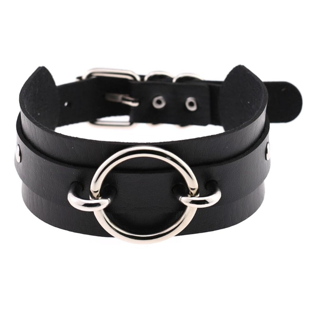 Personality BDSM punk brother character sense men and women round double leather collar neck strap neck set necklace