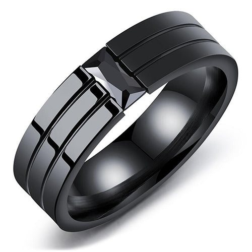Personality CZ Crystals Titanium Steel Men's Rings Gun Plated Black Zircon Single Ring For Men Gifts Vintage jewelry