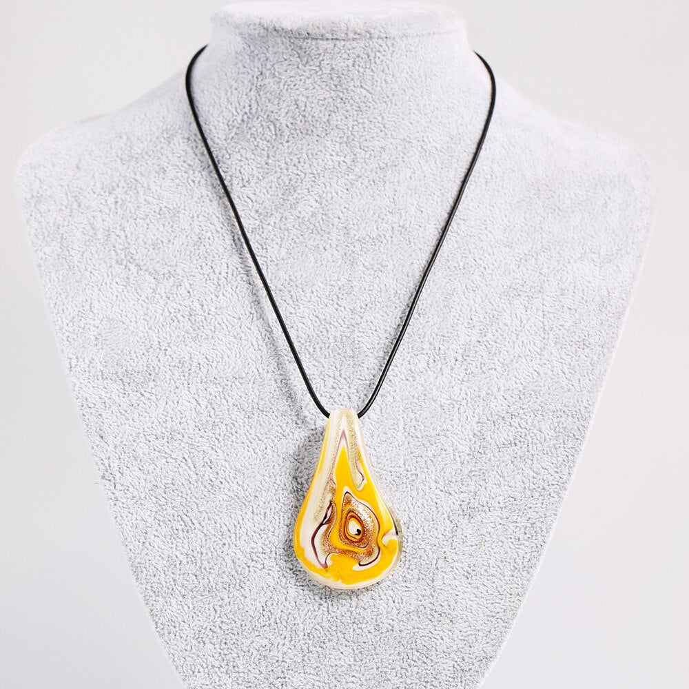 Personality Colored Glaze Waterdrop Big Pendant Necklace Long Ethnic Murano Glass Pendant Statement Necklace for Women Jewelry