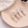 Personality Hexagonal Column Quartz Necklace Pendant Natural Stone Bullet Pink Crystal Pendant Necklace Ladies Jewelry