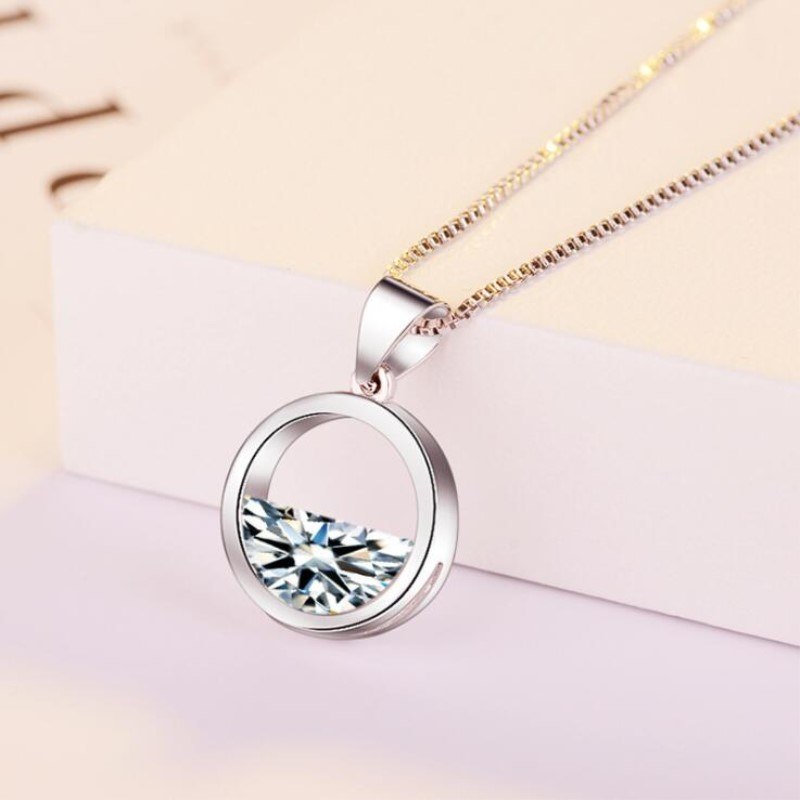 Personality New Arrival Simple Round Fashion Style 925 Sterling Silver Jewelry Personality Spring Crystal Pendant Necklaces H321