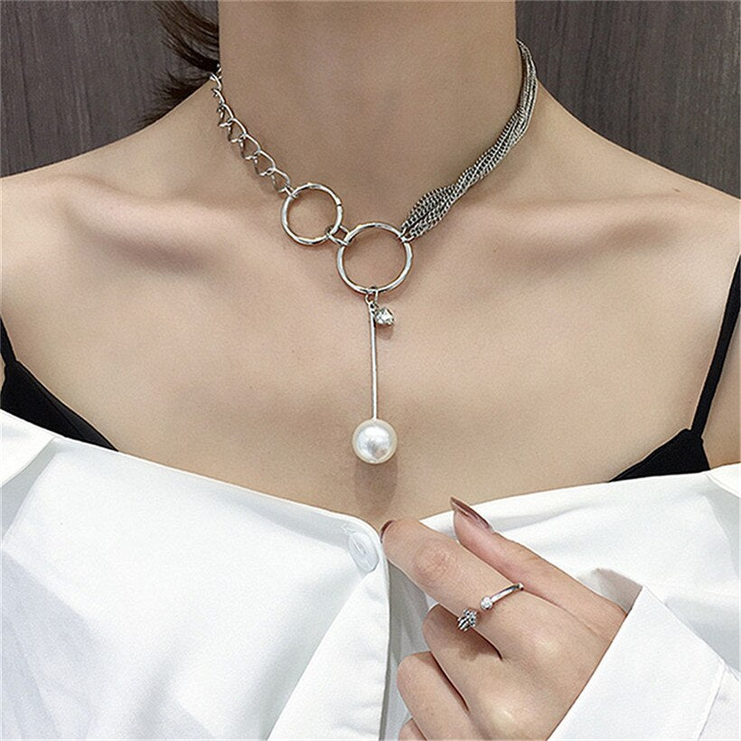 Personality Sexy Buckle Pearl Simple Clavicle Big Exaggeration Chain Choker Necklace For Women Pendant Jewelry Girl Gift