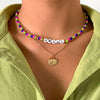 Personality multi-color rice beads pastoral clavicle chain for women with retro embossed portrait letter jewelry