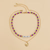 Personality multi-color rice beads pastoral clavicle chain for women with retro embossed portrait letter jewelry