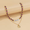 Personality multi-color rice beads pastoral clavicle chain for women with retro embossed portrait letter jewelry