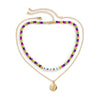 Personality multi-color rice beads pastoral clavicle chain for women with retro embossed portrait letter jewelry