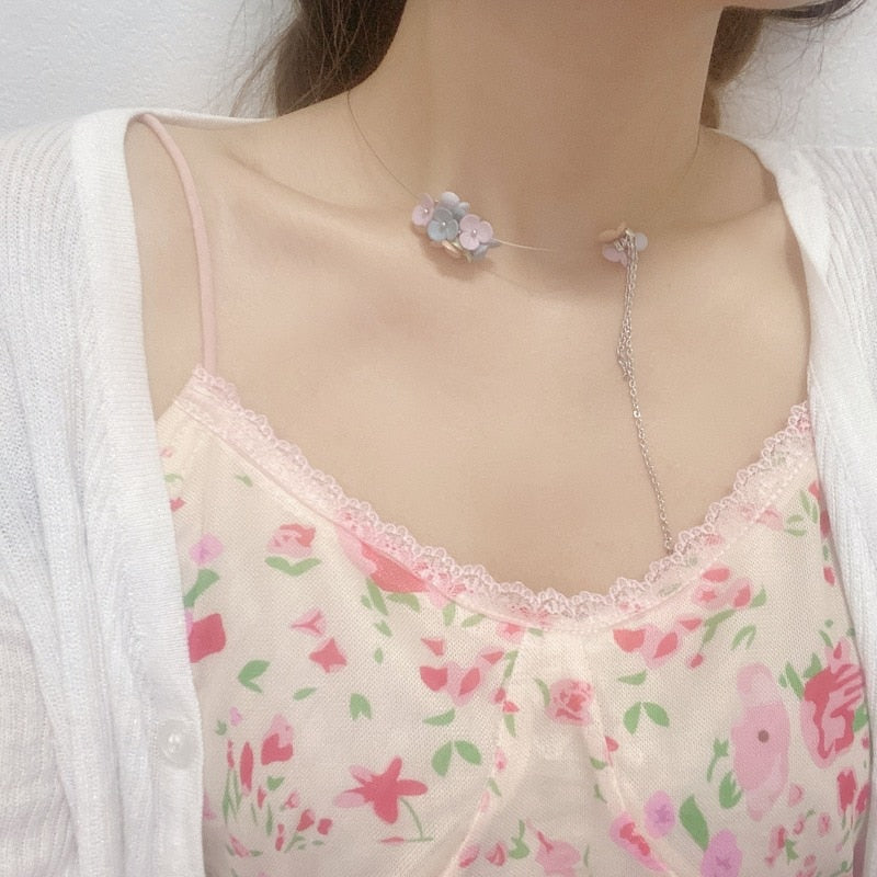 Personality temperament of hand made color flower necklace manual prosperous chain tassel choker necklace
