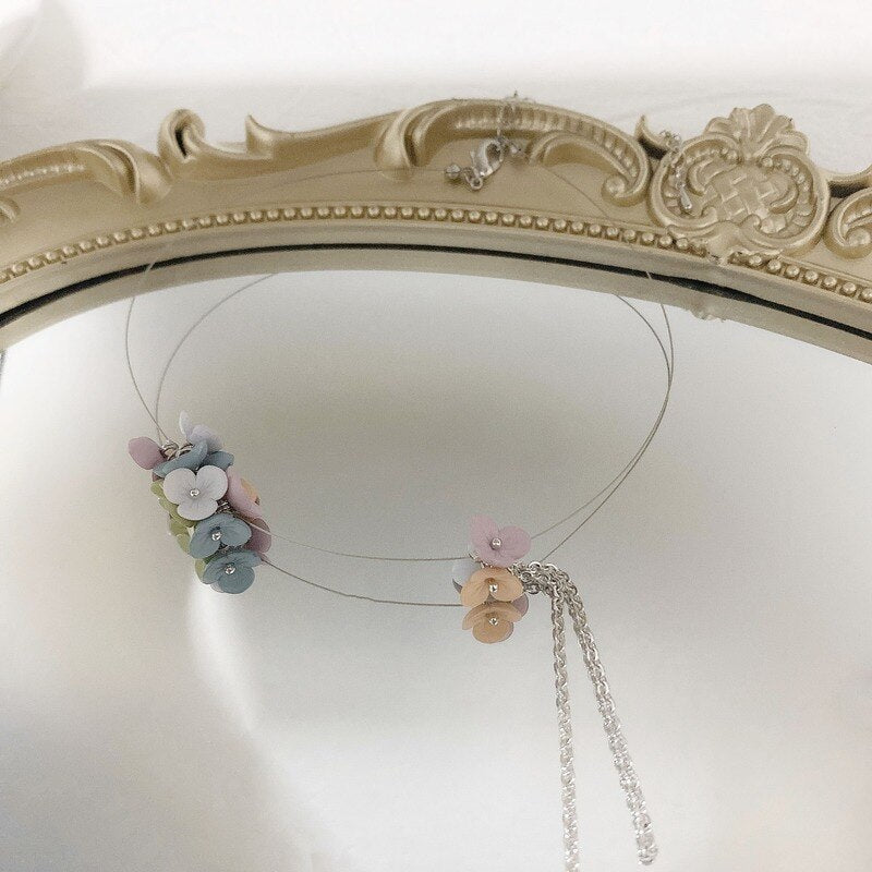 Personality temperament of hand made color flower necklace manual prosperous chain tassel choker necklace