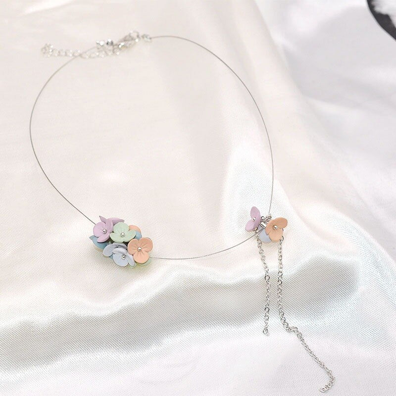 Personality temperament of hand made color flower necklace manual prosperous chain tassel choker necklace