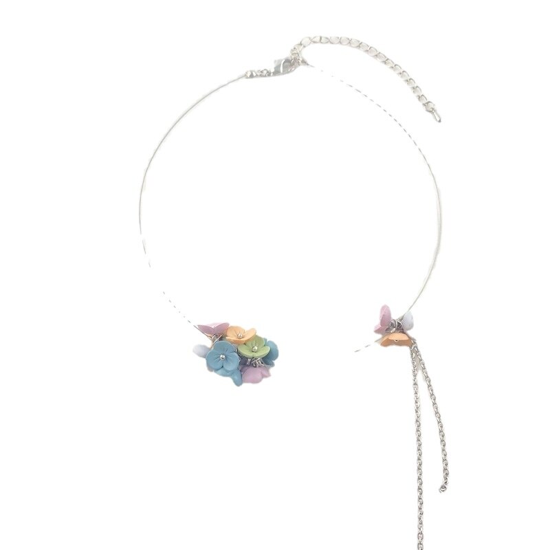Personality temperament of hand made color flower necklace manual prosperous chain tassel choker necklace