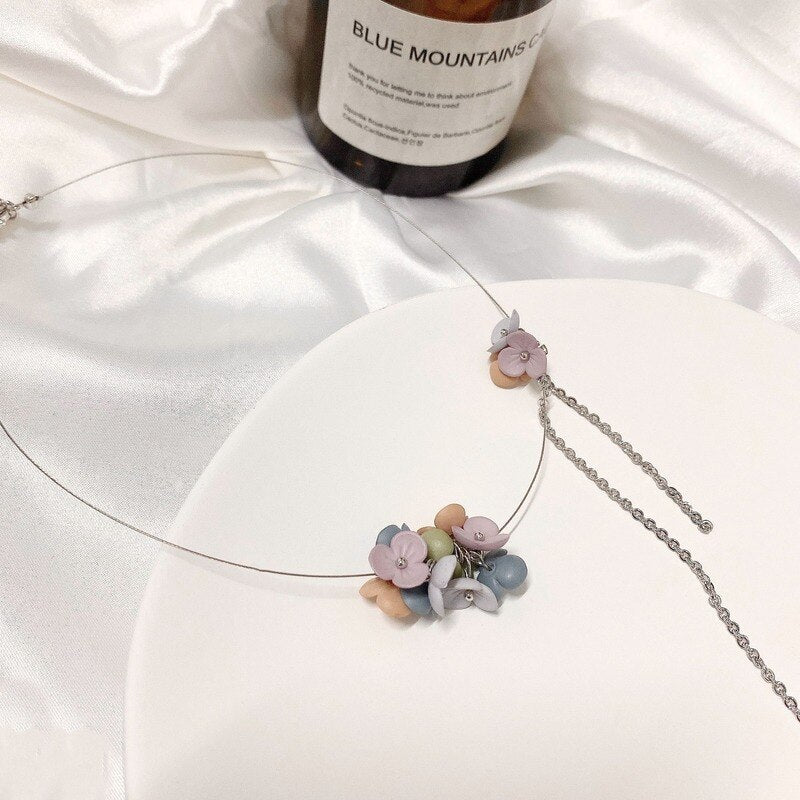 Personality temperament of hand made color flower necklace manual prosperous chain tassel choker necklace
