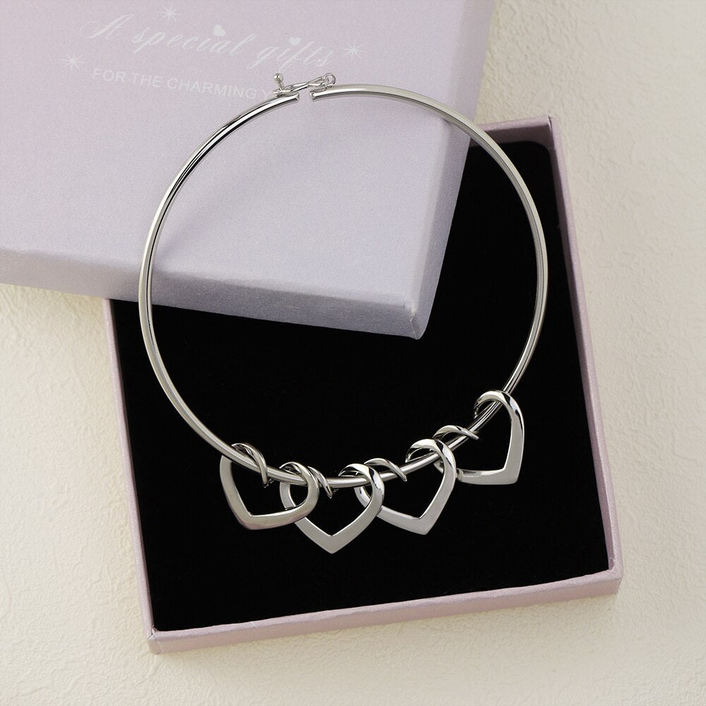 Personalize Custom Christmas Gift Butterfly Clasp Bangle Bracelet with Heart Shape Pendants Version For Women Family Friends