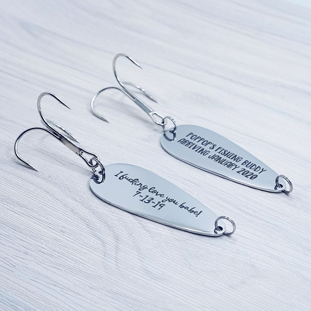 Personalize  Gift Fishing Hooks -Custom  Words - Free Engraving  25*60MM Trident, Hook Size: 35MM