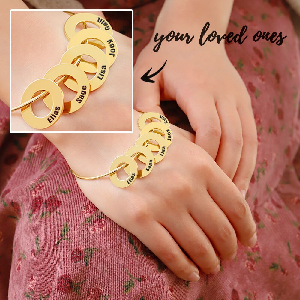 Personalized Bracelet Bangle with Circle Disc Pendants - Custom Multiple Pendant Jewelry