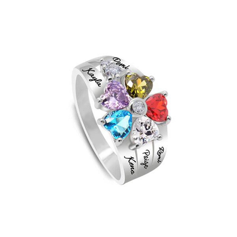 Personalized Customized Family Name Ring With Birthstone Silver Color Engraved Rings For Women Mother's Day Gifts