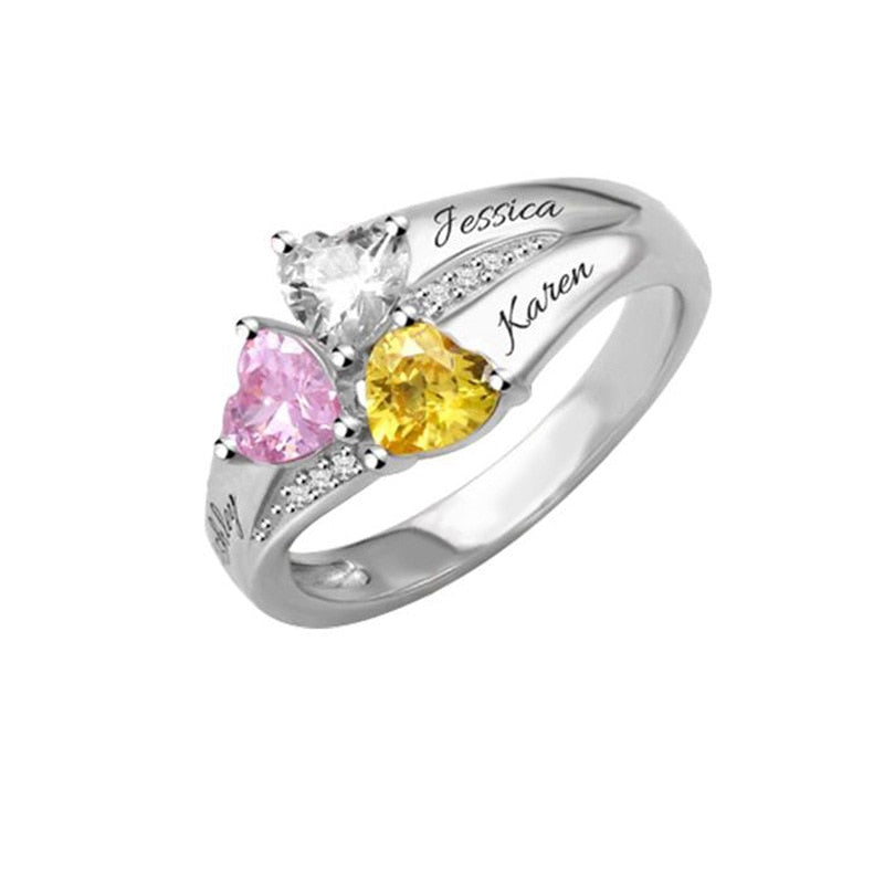 Personalized Customized Family Name Ring With Birthstone Silver Color Engraved Rings For Women Mother's Day Gifts