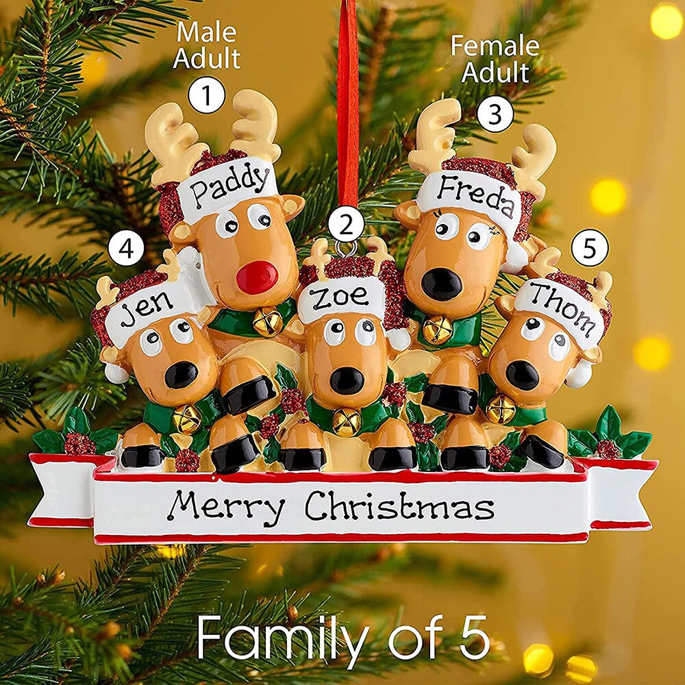 Personalized DIY Christmas Tree Ornament Elk Reindeer Family Decoration Cute Deer Holiday Winter Gift Year 2022 Family Decor